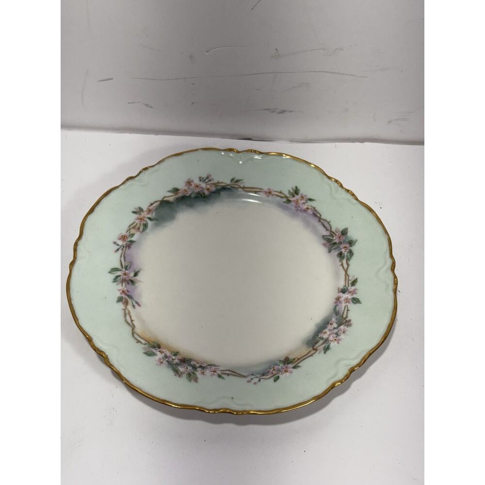 Antique France‎ Dinner Plate H & Co Limoges Hand Painted Blue Floral Good Edges